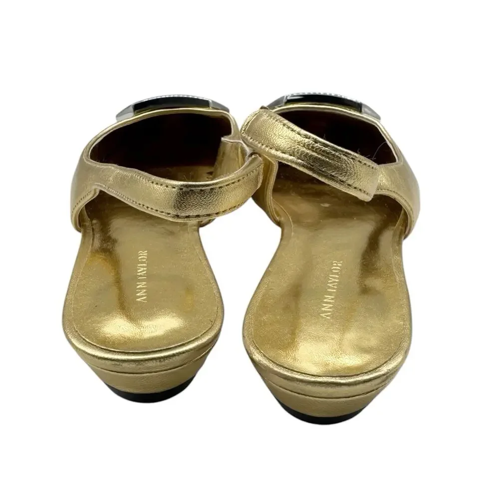 Ann Taylor Gold Leather Square Toe Slingback Shoes Women’s Size 6